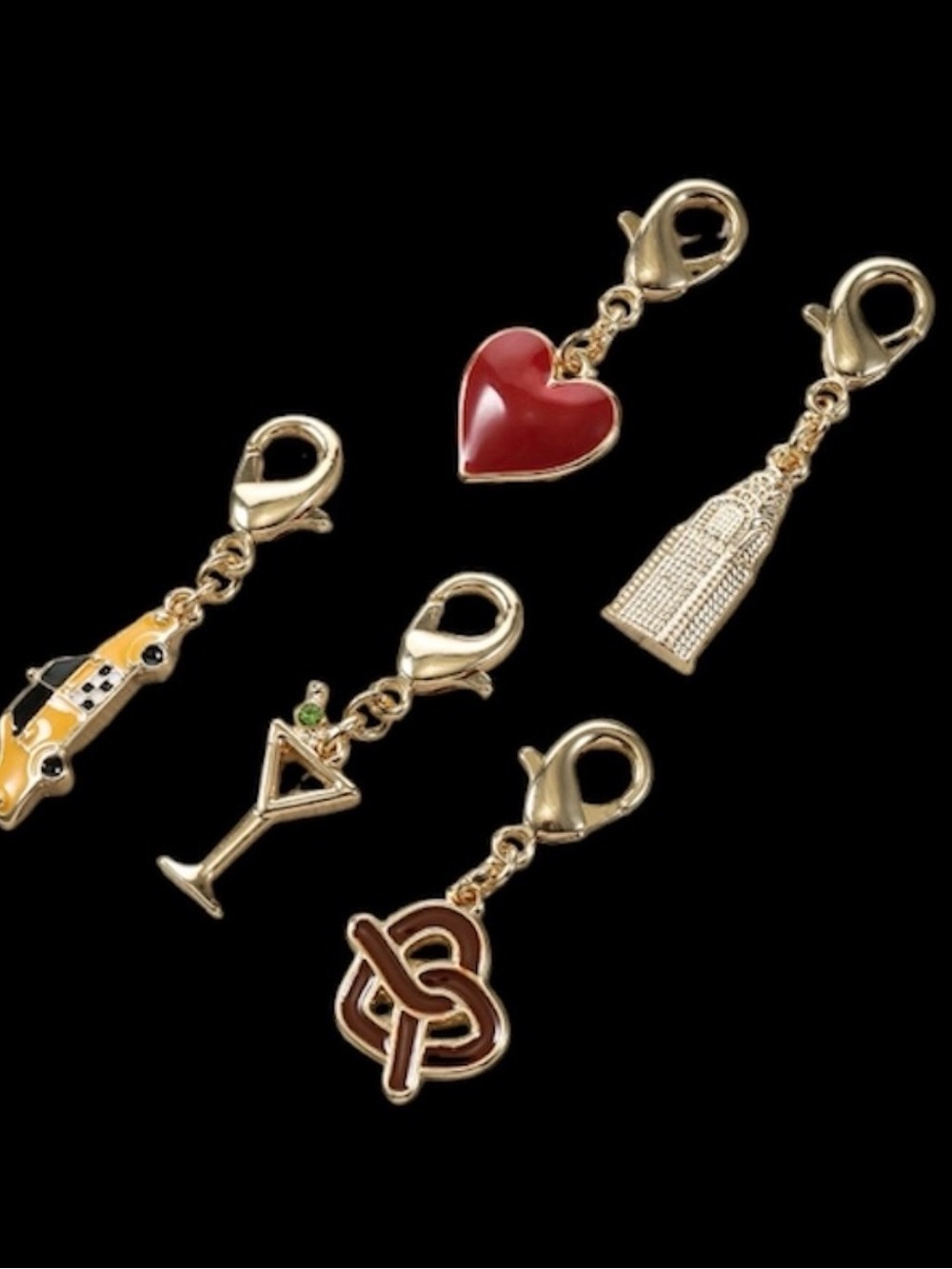 Gold-Tone Red Heart and Enamel Icon Charm Set for Keys & Bags